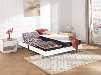 Relaxbett elektrisch - Taschenfedernkernmatratzen mit Formgedächtnis - PHANES von DREAMEA - mit OKIN-Motor - Weiß - 2 x 80 x 200 cm