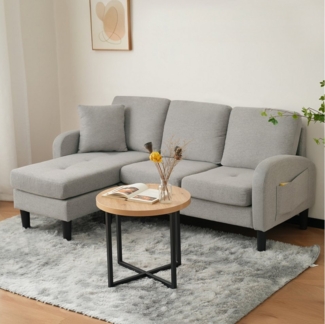 MODFU Ecksofa 3-Sitzer Sofa aus Atmungsaktiver Baumwoll-Leinenstoff, Polstersofa, Sofa, L-förmiges Ecksofa mit Chaiselongue