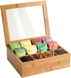 CLP Teebox Laprino Bambus 12 Fächer Deckel mit Sichtfenster und Magnetverschluss,natura
