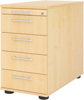 bümö Schreibtisch Schrank abschließbar, Schubladenschrank Holz in Ahorn, Container mit Schubladen - Schubladen Schrank Büro, Schreibtisch Container od. Schreibtisch Kommode mit Relinggriffe, SC50-3-3-RE