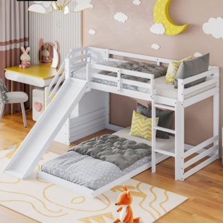 Furnishings Home Hochbett Stauraumbett Kinderbett Holzbett Mit Treppe, Absturzsicherung, Zwei Liegeflächen, 90x200 cm