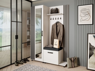 Beautysofa Garderobenschrank Garderoben-Set mit Aufhängern und Spiegel LIVIA (Geräumiger Schuhschrank) mit praktischer Kleiderstange