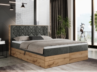 Boxspringbett mit Kopfteil und Topper, Polsterbett - NESSI - 140 x 200 cm - Dunkelgrau Velvet - H4 - Topper Visco