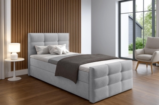 AX LIVING Bett mit Bettkasten 90x200 cm Argentaro graues Boxspringbett