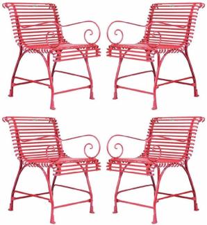 Casa Padrino Jugendstil Garten Stuhl 4er Set Rot 56x52 x H. 76 cm - Handgefertigte Schmiedeeisen Stühle mit Armlehnen - Nostalgische Schmiedeeisen Garten & Terrassen Möbel