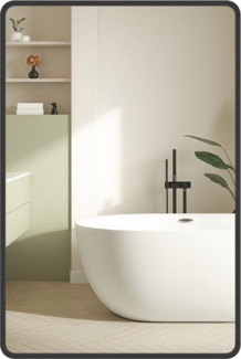 SONGMICS Spiegel für Bad, Wandspiegel, rechteckiger Spiegel, Aluminiumrahmen, 91 x 61 cm, mit Sicherheitsfolie, 2 Aufhängemöglichkeiten, für Wohn-, Schlaf- und Badezimmer, tintenschwarz