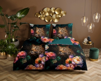 Descanso Wendebettwäsche Mizz, Satin, 2 teilig, Baumwolle, Mako Satin, 135x200, Biese, Reißverschluss, Wende, Leopard