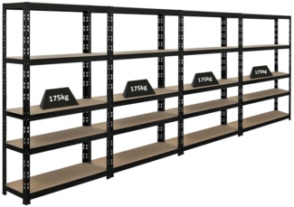 PROREGAL® Schwerlastregal MegaDeal 4 Stück APOLLO 150x90x30cm Fachlast 175kg Schwarz, 4-tlg.