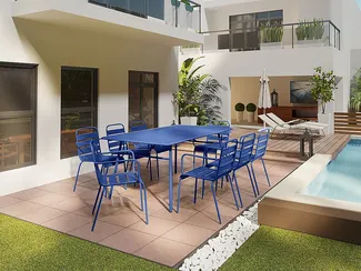 Vente-unique - MIRMANDE Gartenessgruppe Metall Blau - B 100 cm59 cm x H 75 cm79 cm x L 200 cm56 cm