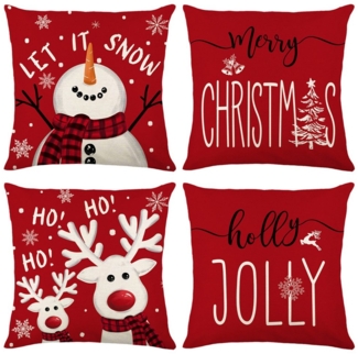 Qelus Kissenbezüge Weihnachten Kissenbezug 4er Set Kissenbezüge 45x45cm Dekokissen Deko, für Sofa Couch