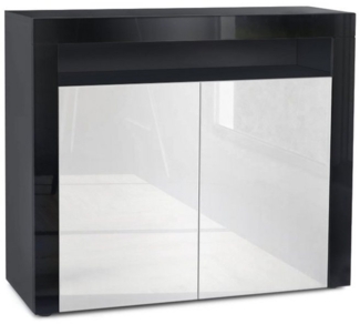 Vladon Kommode Valencia, Sideboard mit 2 Türen und 1 offenem Fach, Schwarz matt/Weiß Hochglanz/Schwarz Hochglanz (108 x 92 x 40 cm)