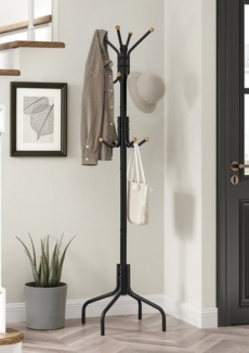 Songmics Garderobenständer, mit 12 Haken, 4 Beine, Metall, Schwarz, 180 x 55 x 55 cm