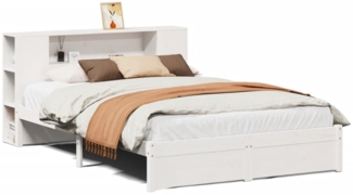 vidaXL Massivholzbett mit Regal ohne Matratze Weiß 150x200 cm Kiefer 3322362