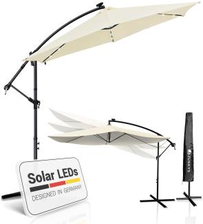 Juskys 'Brazil' Sonnenschirm mit LED-Beleuchtung Solar & Kurbel, Polyester beige, Ø 330 cm