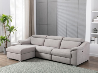 Vente-unique - Ecksofa mit elektrischer Relaxfunktion PEDRERA - Stoff - Hellgrau - Ecke links