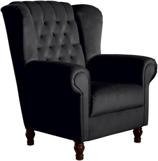 Ohrenbackensessel Katreen Bezug Samtvelours Buche nussbaum dunkel / schwarz 22822