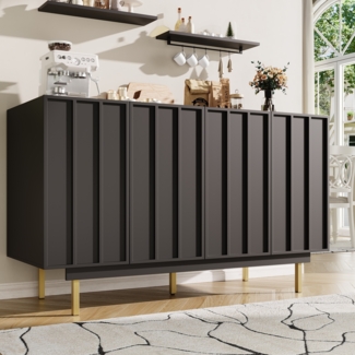 Merax Esszimmerschrank (140×38,5×82,5cm), Esszimmer-Wohnzimmer-Aufbewahrungsschrank, einzigartiges Design, Schranktürdesign, freistehender Schrank, Minimalistisches Sideboard, Schwarz