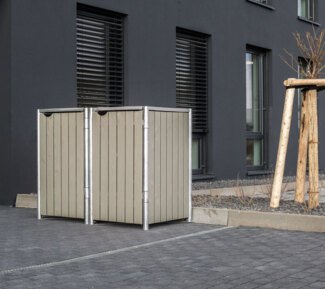 Hide Holz Mülltonnenbox für 2 Mülltonnen 120 Liter | Grau | 64x121x115 cm