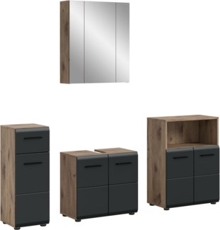 Badkombination (B/H/T: 180x185x30 cm) in schwarz matt und Nox Oak Nachbildung