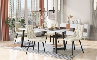 OKWISH Essgruppe Polsterstühle Küchetisch Marmoroptik, (5-tlg), Esstisch und 4 Esszimmerstuhl Set