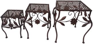 Hocker Set 3tlg. Gartendeko Eisenhocker Pflanzenablage Blumenhocker Braun Antik