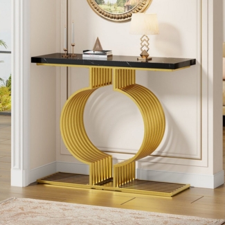 BlingBin Beistelltisch Moderner Hochglanz-Couchtisch, Konsolentisch Flurtisch (Wohnzimmertisch mit Goldener Fuß, Zwei Aufstellmöglichkeiten, 1-St, Große: 100*30*80cm, Belastbar bis 30 kg), Beistelltisch für Wohnzimmer, Esszimmer, Flur, MDF, Schwarz & Gold