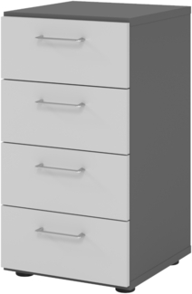 bümö smart Schubladenschrank, Büroschrank in Graphit/Grau mit 4 Schüben - Bürocontainer aus Holz, Container mit Metallgriffen & Soft-Stop Schubladen, 924S4-G-5-BS