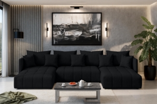 AX LIVING Schwarz Sofa U Form mit Schlaffunktion Veliro U 345 cm breit