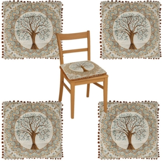 Marrakesch Orient & Mediterran Interior Stuhlkissen Stuhlkissen Set 4er Guansha Braun 40x40x6cm, Boho Baum des Lebens