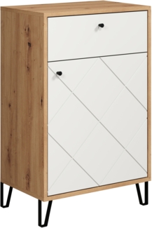 trendteam smart living - Touch - Kommode - Eiche/Weiß - Garderobenkommode mit moderner Rautenfräsung - Soft-Close - (BxHxT) 63 x 96 x 40 cm - Flurschrank mit Vollauszug-Schubladen