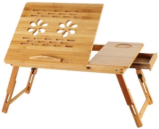 JEOBEST Laptoptisch Betttablett Bambus mit Lüftungslöchern, für Bett, Sofa, Boden, (1-St, 55x35 cm), Höhenverstellbar Klappbar Schublade Neigbar