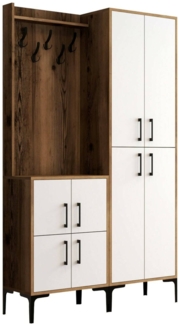 Dmora Eingangsmöbel Eufemia, Moderner Eingang, Wandgarderobe, Multifunktions-Aufbewahrungskonsole, 120x35h200 cm, Walnuss und Weiß