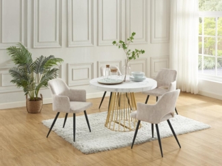 Vente-unique - Esstisch ausziehbar - 2 bis 12 Personen - MDF & Stahl - Marmor-Optik Weiß & Goldfarben - FIRELA