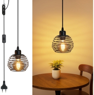 Nettlife Pendelleuchte Vintage Esszimmer Schwarz E27 mit Schalter Industrial Hängelampe, Höhenverstellbar, LED wechselbar, Höhenverstellbar