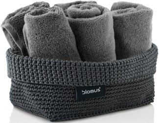 blomus -TELA- Häkelkorb L aus Kunstfaser, Anthrazit, Korb für Aufbewahrung, hochwertige Verarbeitung, exklusive Optik, ideal für Handtücher, Kosmetik etc. (H / B / T: 9 x 12 x 20 cm, Anthrazit, 68885)