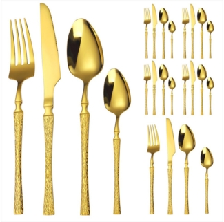 KingLux Besteck-Set 24teilig Gehämmertes 18/10 Edelstahl Besteck Set Tafel Menübesteck (24-tlg), 6 Personen, Edelstahl