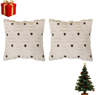 CLTYQ Kissenbezüge 2er Set Weihnachtskissenbezüge 45x45 cm, Stickerei mit Weihnachtsbaum, (2 Stück), Kunstpelz Zottelig, Ideal für Sofa, Schlafzimmer & Winterdekoration