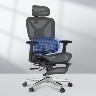 FLEXISPOT Bürostuhl Schreibtischstuhl Premium Ergonomischer C7 (Rückenlehne verstellbar 90°-135°, 3D-Armlehnen, 3D-Kopfstütze, 5D-verstellbare Rückenlehne), Chef-Mesh-Bürostuhl, 130KG Tragkraft, mit ausklappbarer Fußstütze