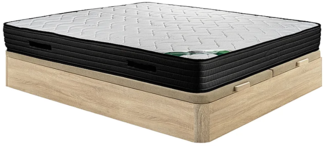 Vente-unique - Set aus Bettgestell mit Bettkasten + Schaumstoffmatratze - 180 x 200 cm - Bambusbezug - Stärke 25 cm - Holzfarben hell - BERENDI von NATUREA