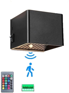 MUPOO LED Wandleuchte Wiederaufladbare Wandleuchte mit Bewegungsmelder RGB Dimmable,5W USB, Innen LED Wandlampe mit Remote