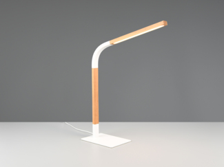 LED Schreibtischleuchte NORRIS Weiß mit Holz, Höhe 42cm