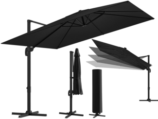 STEELSØN 'Lyrion' Sonnenschirm 300x300 cm quadratisch, neigbar und 360-Grad drehbar, schwarz, Ampelschirm inkl. Abdeckung, UV50+