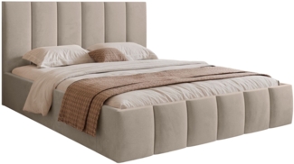 Selsey 'Sarafino' Polsterbett mit Bettkasten und Lattenrost, graubeige, 140x200 cm
