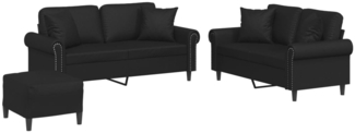 vidaXL 3-tlg. Sofagarnitur mit Kissen Schwarz Kunstleder 3202165
