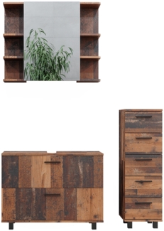Badmöbel-Set Ilias Eiche rustikal 3 Teile, mit Unterschrank 80 cm Vicco