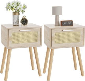 LuxusKollektion Nachttisch Rattan Nachttisch 2er Set Beistelltisch Boho Massivholz 35 x 27 x 53 cm