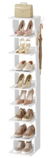 VASAGLE Schuhregal schmal, Standregal mit 9 Ebenen, platzsparend, für Eingangsbereich, Ecke, Schuhablage, mattweiß