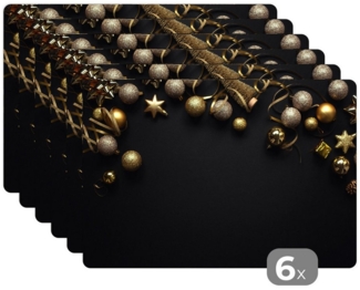 MuchoWow Platzset Weihnachten - Dekoration - Gold, (6-St), Platzsets, Tischset, Abwaschbar, Tischsets, Platzdeckchen