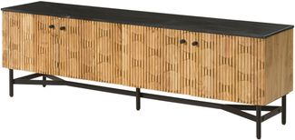 TV-Board Akazie 180 x 40 x 55 natur lackiert / Marmor schwarz LONDON #105