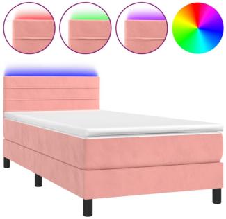 vidaXL Boxspringbett mit Matratze & LED Rosa 100x200 cm Samt 3134452